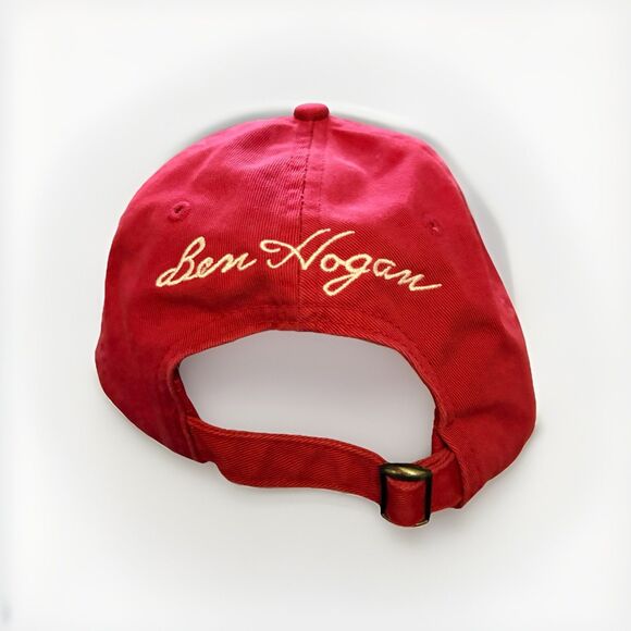 Ben Hogan Golf Hat Red W/ Starburst Logo Gold Trim Bill & Embroidered Signature - Picture 2 of 4